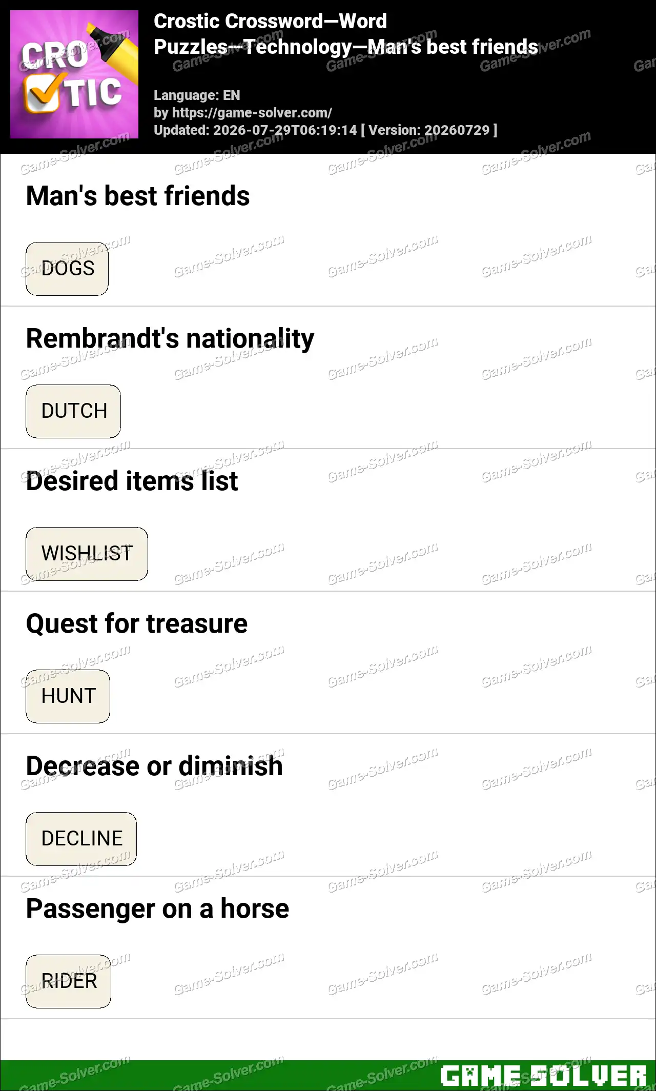 Crostic Crossword-Word Puzzles-Technology-Man’s best friends